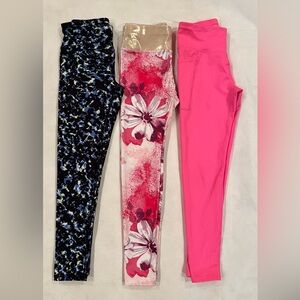 Athletic/justice 3 Athletic Works Kids Leggings in Blue, Pink and floral S(6-6x)